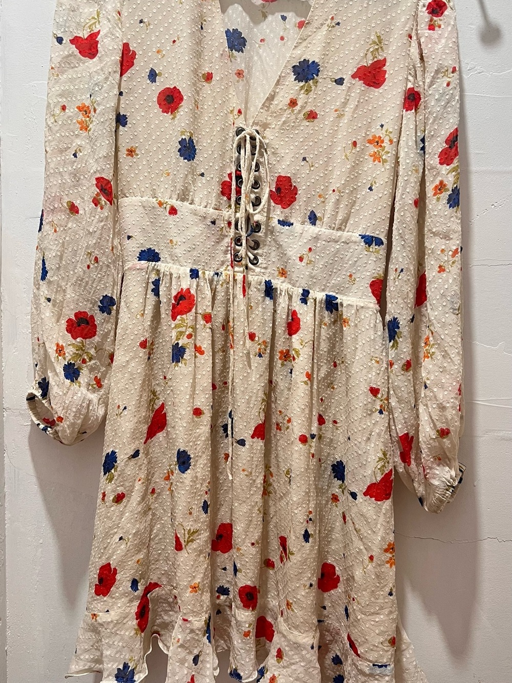 The Kooples Cream Midi Dress with Red & Blue Floral Print
